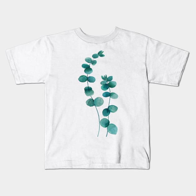 green eucalyptus leaf watercolor Kids T-Shirt by colorandcolor